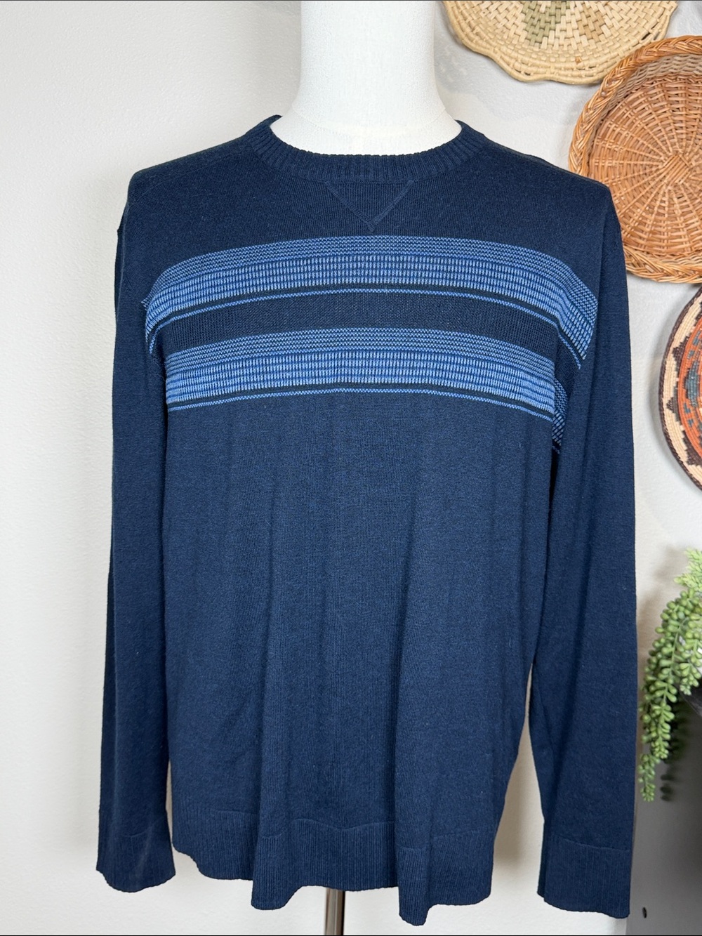 Mens Smartwool Sparwood Stripe Sweater Crewneck Wool Blend Blue Size X-Large